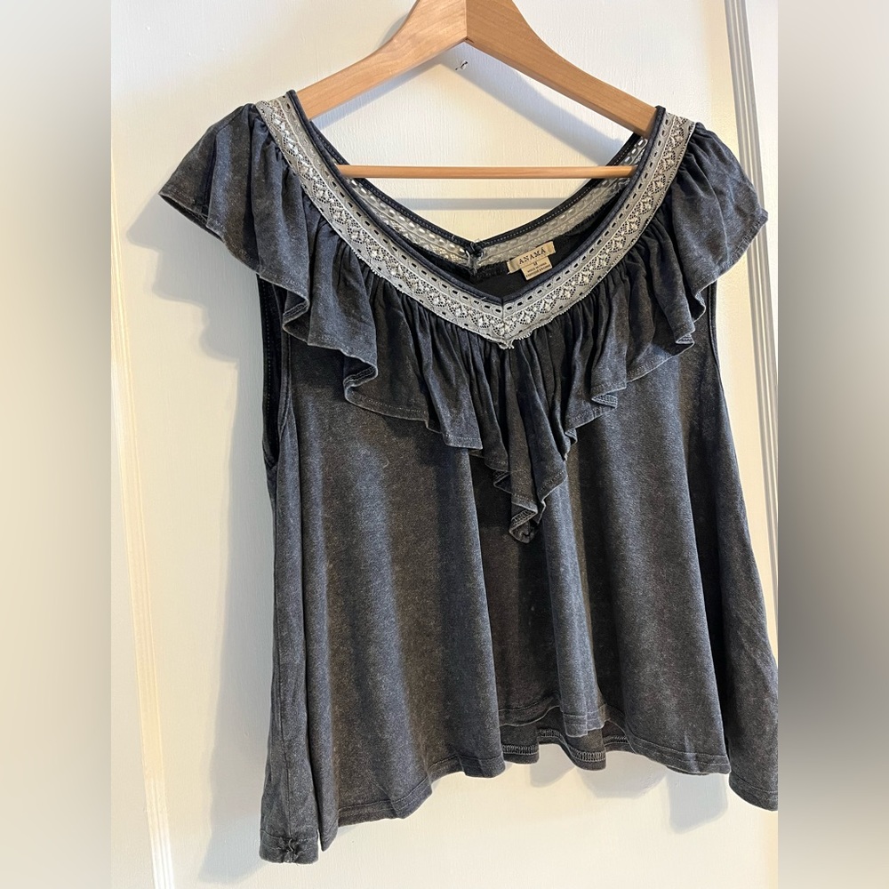 Distressed Embellished Gray Women's Top